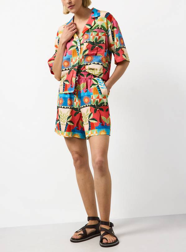 Beach Print Linen Blend Shorts 18